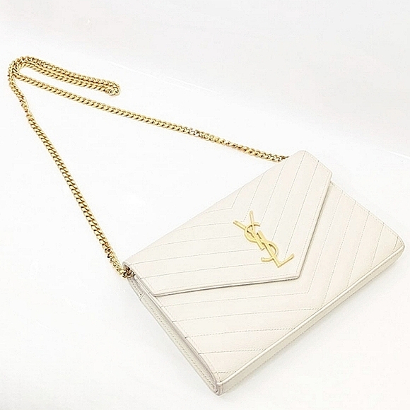 ✨️💎AUTHENTIC  SAINT LAURENT CASSANDRE CHAIN WALLET IN GRAIN DE POUDRE LEATHER - Picture 8 of 15